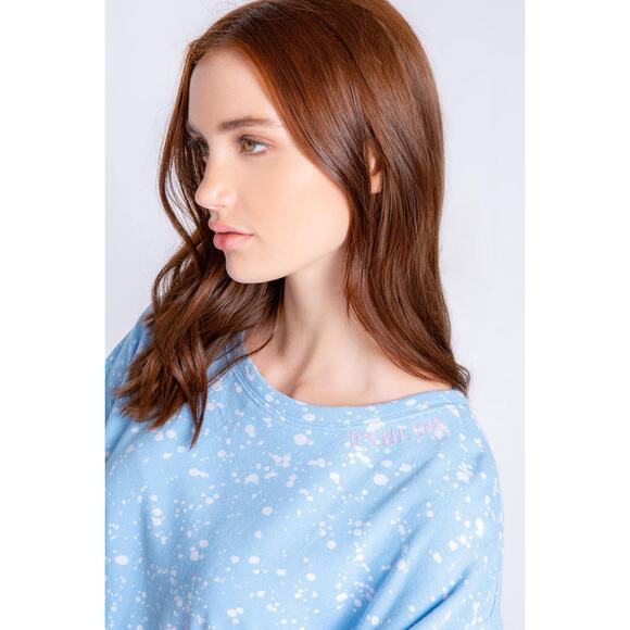 P.J. Salvage Pullover Pajama Top Size L Blue Splatter Flick Of The Brush Relaxed - Picture 14 of 16